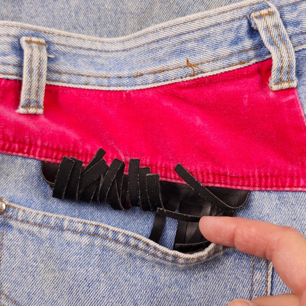 Vtg 80s Triangle Aquarius Rising Jeans Mixed Media Patchwork Flare Retro 30x28 - Picture 14 of 16